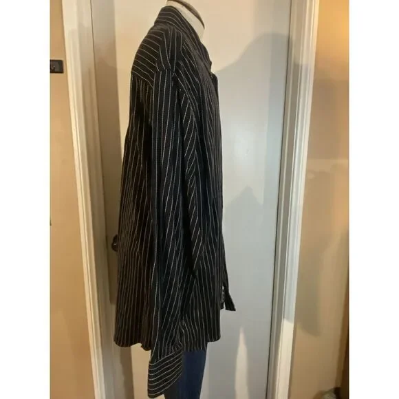 Phat Farm‎ Shirt Men's Large L Black White Pin Striped Button Up Long Sleeve VTG - Picture 4 of 11